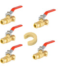 Half Inch Push Fit Ball Valves With Drain, Five Pack Shut Off Valves With Disconnect Clips, Red Brass, NSF ANSI 61 Certified