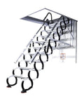 Electric Pull Down Attic Ladder With One Touch Remote Control Retractable Folding Ceiling Stair showcasing carbon steel construction and secure handrail.