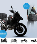 Expandable Motorcycle Tail Bag 60L Waterproof All Weather Travel Luggage for Trunk Rack shown mounted on motorcycle and carried