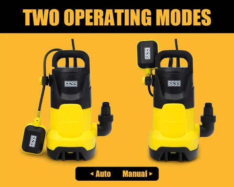 Beefy Submersible Sump Pump 1.5HP 4500 GPH High Flow With Adjustable Float Switch in auto and manual modes display
