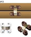 Six Pack Concealed Barrel Cross Hinges For Folding Doors And Furniture Invisible Hinge Hardware For Cabinets Brown Finish