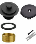 Matte black all-metal tub drain kit with lift-and-turn; includes brass adapter, gasket, faceplate, and mounting hardware