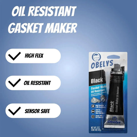 Oil Resistant Gasket Maker RTV Silicone 12-Pack Bundle packaging with black tube, high flexibility, oil resistant features