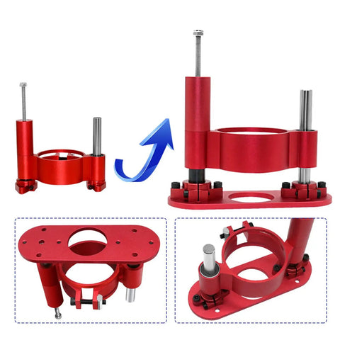 Top Shelf Aluminum Router Plate Kit With Rock Solid Table Insert Lift System For Electric Routers No Sweat Mount showcasing adjustable red lift mechanism.