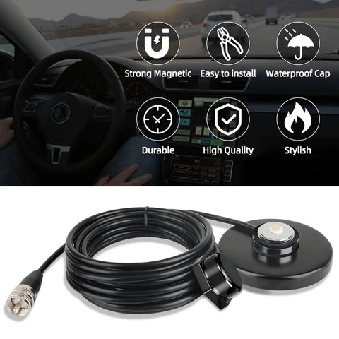 NMO Antenna Mount Magnetic Base 90mm with PL259 Connector and 16.4ft Coax Cable in car setting