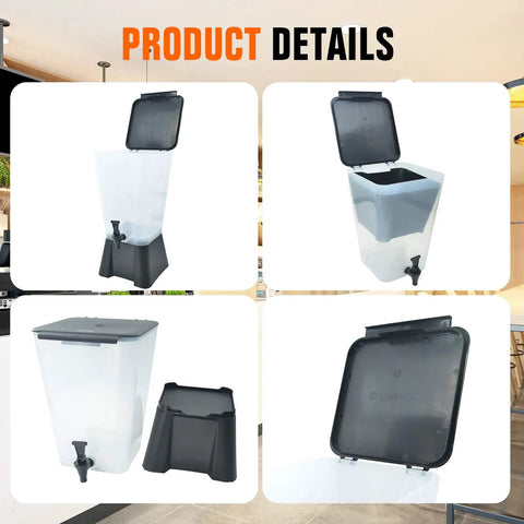 Durable 5 Gallon Drink Dispenser For Parties And Events with Easy Spigot in translucent material, shown with lid open and closed.