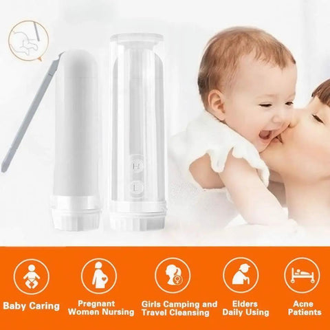 Portable Travel Bidet Sprayer For Personal Hygiene On The Go Ideal Postpartum Care And Hemorrhoid Relief Compact Rechargeable Bidet shown with baby icon