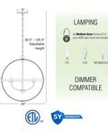 Harmon 27 Inch Six Light Dope Modern Farmhouse Armillary Chandelier With Sphere Globe Design dimensions and bulb specifications