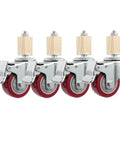 Four 3 Inch Red Stainless Steel Furniture Caster Wheels With Brakes Universal Stem 30 mm Square Tube