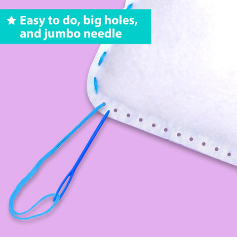 Totally Beginner Friendly Sewing Kit For Kids Ages Five To Eight With Princess And Unicorn Felt Crafts blue plastic needle in fabric