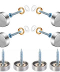 Slick Decorative Mirror Screws With Stainless Steel Caps And Solid Fasteners, showing mounts, screws, and washers for secure installation.