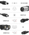 Universal 54.6V 2A Charger For 4.8V Li Ion Battery Packs with 7-in-1 plug types including DC, XLR, and IEC connectors visible.