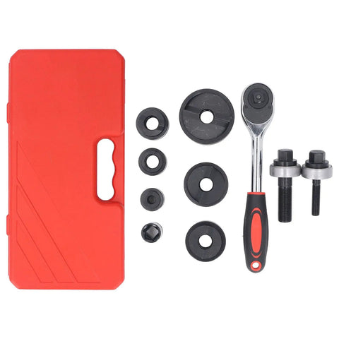 Knockout Punch Set With Six Sizes Manual Ratchet Hole Cutter Kit and red storage box for metal and conduit