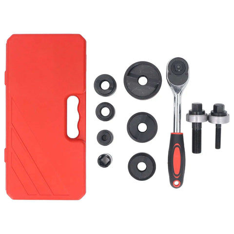 Ratchet Hole Punch Driver Kit With Six Punch Sizes For Metal Sheets Pro Grade Heavy Duty Punch Tool Set with red case