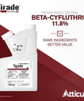 Tirade Ultra SC Insecticide Fast Acting Pest Control with Beta Cyfluthrin bottle, label showing 11.8% concentration.