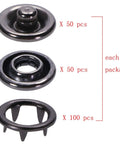 Built Tough 9.5mm Snap Button Kit With Metal Ring Snaps Hollow Prong Buckles In Black, 50 Sets Including 100 Hollow Snaps, 50 Convex