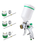 Slick Handheld Airbrush Kit And Hvlp Paint Sprayer Featuring 600ml Gravity Cup And Smooth Operator Adjustable Nozzles with extra nozzles.