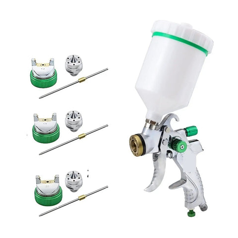 Heavy Duty Grab And Go Handheld Airbrush Kit with 600Ml Gravity Cup, adjustable tips, and spare nozzles for versatile painting.