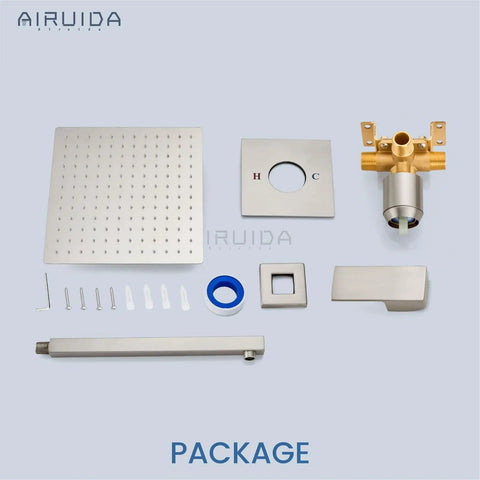 Shower Faucet Set For Bathroom Rain System With 10 Inch Brushed Nickel Wall Mount Shower Head SUS304 Stainless Steel Single Handle Valve Rough In Kit Male Thread Trim No Fuss Install