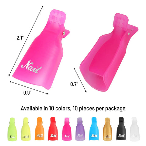 10 Pcs Pink Reusable Nail Polish Remover Clips Set For Gel Nail Removal Soak Off Caps, multiple colors shown