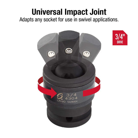 Three Quarters Inch Drive Universal Impact Joint In CrMo Steel With Radius Corner Design displayed with visible labeling.