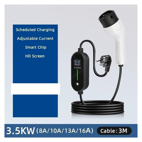 Hella Portable Ev Charger Type 2 7Kw 3.5Kw 16A To 32A Evese Road Trip Ready Electric Vehicle Supply Equipment Home Travel Charging Cord with HD Screen and 3M Cable.