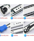 Heavy Duty Drawer Slides With Lock 26 Inch Side Mount Ball Bearing Runners showing features like buffer pads and security lock