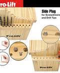 Cordless Drill Organizer With Wall Mount Storage Rack Five Hanging Slots Wooden Construction Model M004W with side plug for screwdrivers and drill tips