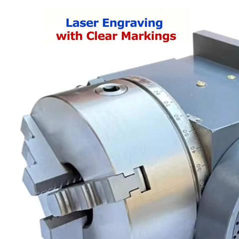 Close-up of Premium 3 Jaw Chuck Indexing Head With Tailstock For Horizontal Or Vertical Use On Cnc Milling Machines showing laser engravings.