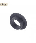 Flanged Sleeve Bearing Set 10mm Bore, 12mm OD, 6mm Length, 18mm Flange Diameter, 1mm Flange Thickness, POM Self Lubricating No Oil Needed Bushings Black, 4 Pack on white background