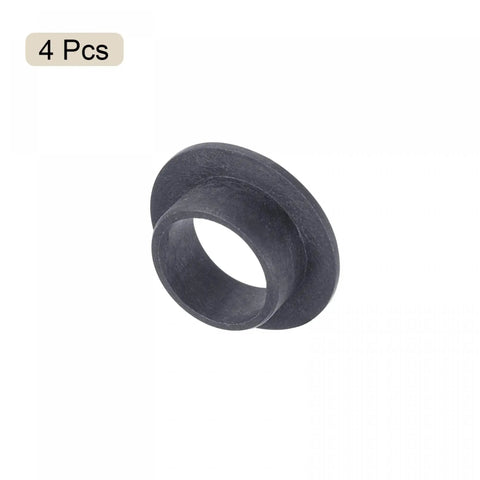 Flanged Sleeve Bearing Set 10mm Bore, 12mm OD, 6mm Length, 18mm Flange Diameter, 1mm Flange Thickness, POM Self Lubricating No Oil Needed Bushings Black, 4 Pack on white background