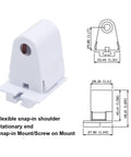 10 Pair T8 FA8 Single Pin Tombstone Lamp Sockets For Eight Foot LED Tubes showing flexible snap-in shoulder and mounting dimensions.
