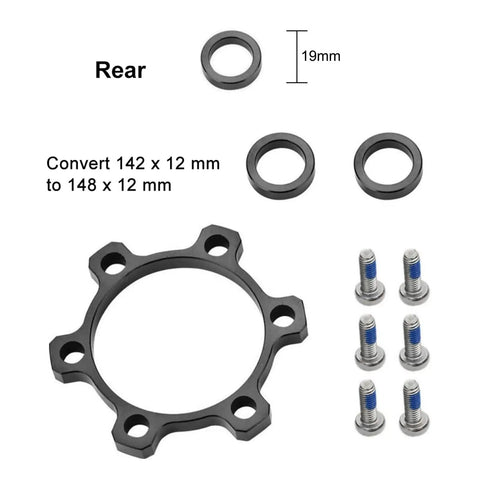 Rear hub adapter kit with 19mm spacer and bolts for Disc Brake Adapter For Front 100x15 To 110x15 And Rear 142x12 To 148x12 Alloy CNC Machined Hub