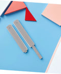 Four Pack No Brainer Push Latch Cabinet Door Catch Hidden Rebound Device on blue background with geometric shapes