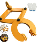 CooTentler pallet puller clamp, heavy-duty orange steel with curved toothed jaws, gloves included