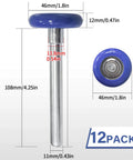 12 Pack Nylon Garage Door Rollers With 1.8 Inch Wheels For 2 Inch Track And 4.25 Inch Stems Heavy Duty Quiet Rollers Featuring Sealed 6200ZZ Precision Bearings For Smooth Low Noise Operation Blue, showing dimensions and blue roller.