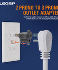 2 To 3 Prong Adapter And 3 To 2 Prong Converter Set 10 Pack Indoor Gray Outlet Adapters, showing conversion of 2-prong to 3-prong plug