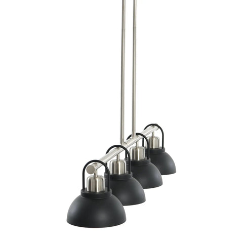 Walsh Four Light Linear Chandelier With Metal Shades In Brushed Nickel And Matte Black Mid Century Vibe Ceiling Fixture side view