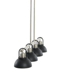Walsh Four Light Linear Chandelier With Metal Shades In Brushed Nickel And Matte Black Mid Century Vibe Ceiling Fixture detail view