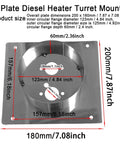 Heavy Duty Diesel Heater Turret Mounting Plate for Air Top 2000 Series and Airtronic D2 D4, stainless steel with dimensions.