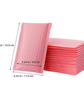 60Pack Pink Bubble Mailers 11x15 Plus 4 Inch Self Seal Padded Shipping Envelopes stacked, dimensions displayed