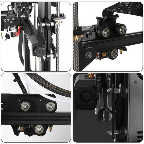 Close-up of Ender 3 3D Printer Wheel Kit with POM Wheels and 625zz Bearings, featuring plastic pulleys and linear bearing wheels.