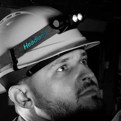Person wearing hard hat with 20 Pack Helmet Clips For Headlamp And Hard Hat Mounts Durable Plastic Headlamp Hooks