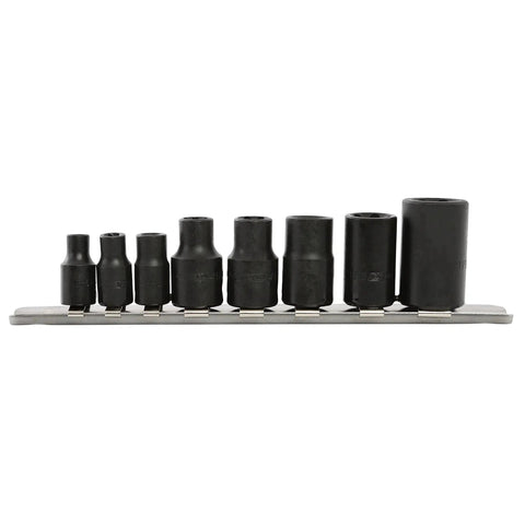 8 Piece External Impact Torx Plus Socket Set With Three Eighths Inch Drive Pro Grade Includes Bolt Extractors And Rail