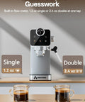 Kick The Coffee Shop Commute With This Slick Compact Espresso Brewer, Boasting A Snappy Touchscreen, Integrated Milk Frother, 20 Bar Pump Pressure, 41 Oz Tank, And Premium Brushed Steel Build, showcasing single and double pour options.