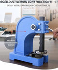 Heavy Duty Manual Arbor Press Packing One Ton Of Real Clout With Adjustable Cast Iron Frame showcasing forged ductile iron, 1 ton force.