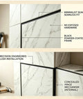 Invisible Tileable Access Panel For Drywall, detailed flush installation with black powder-coated frame and minimalist seam.