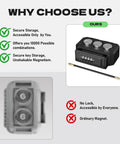 Comparison between key lock box with 4-digit resettable combo and magnet options highlighting secure storage features.
