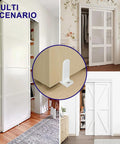 Durable ABS Sliding Closet Door Floor Guide For One And Three Eighths Inch Thick Doors, White And Black Cabinet Floor Guides with Screws shown in various room scenarios including closet, kitchen, and bathroom.
