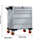 Rolling Tool Cabinet with Lock, 5-Drawer Mobile Tool Chest for Garage, Warehouse and Workshop, Heavy Duty Steel Cabinet with PU Wheels, Large Capacity Storage Organizer, 86.5cm x 68cm x 46cm